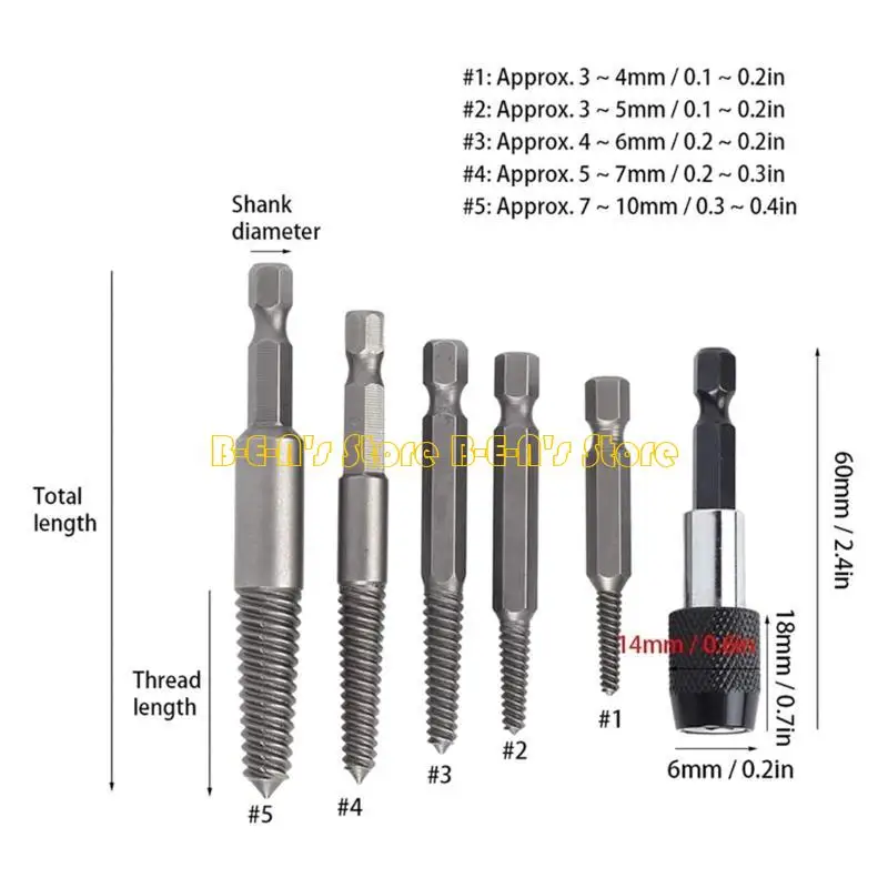 Y1AD Screw Remover Drill Bit with Shank and Spanners for Broken / Damaged Bolt