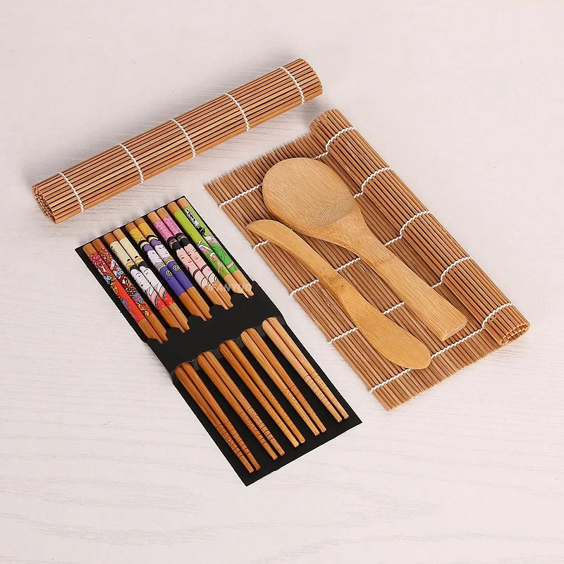 9Pcs/Set DIY Bamboo Sushi Maker Set with Chopsticks Spoon Rice Sushi Making Kits Roll Nori Sushi Cooking Tools Bento Accessories