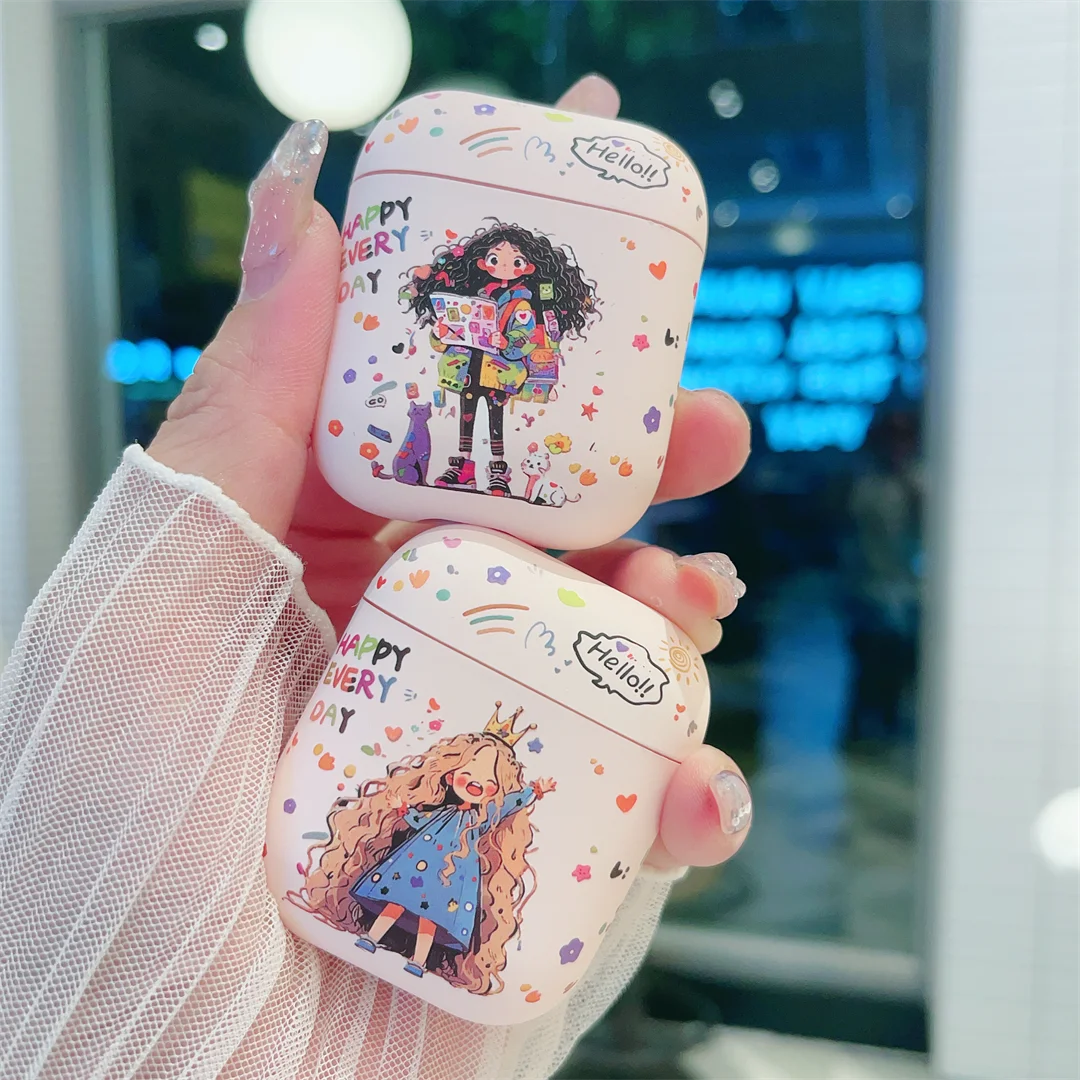 Curly-haired Girl Matte Airpods Case 3rd Generation White Silicone Case For Airpods Pro2 Cartoon Airpods Case Pro Generation