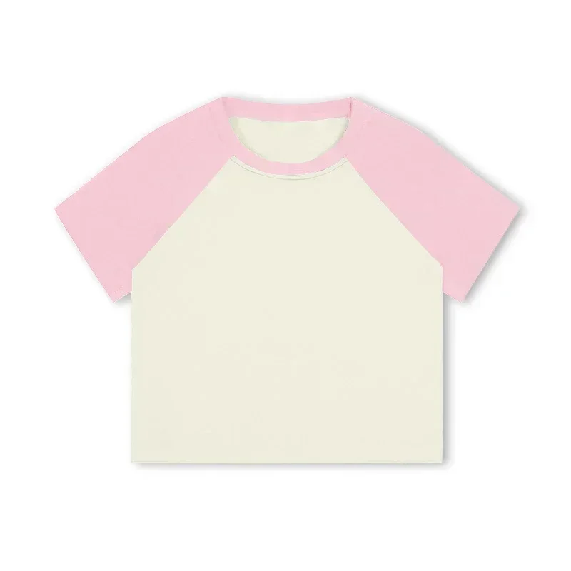 AOSSVIAO 2026 Women O Neck Rib Crop T-shirt Short Sleeve Crop Top Fashion Patchwork Summer T-shirt ﻿