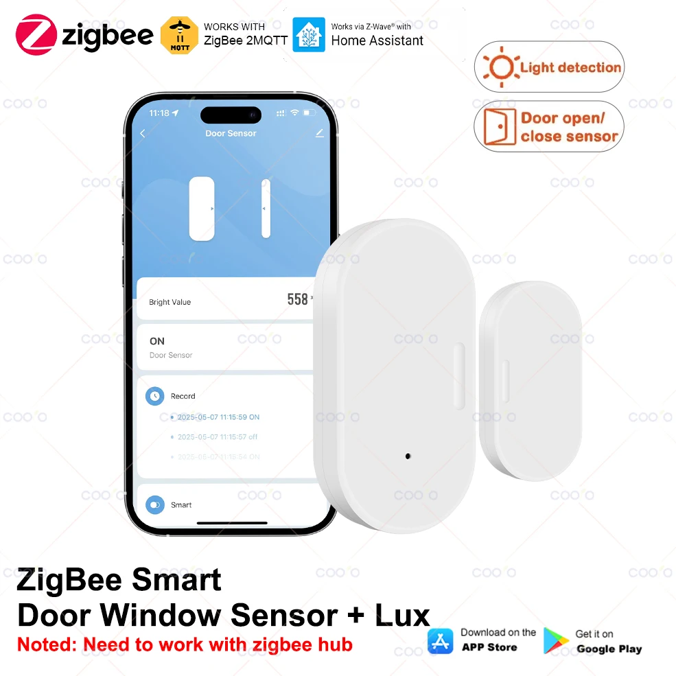 Smart ZigBee Door Window Sensor with Light Detection Smart Home Automation Door Open Close Detector for Alexa Home Assistant Z2M