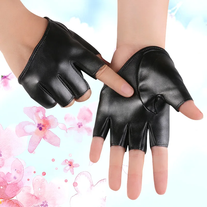 

Women Fashion PU Leather Half Finger Gloves Cool Goth Punk Rock Hollow Fingerless Gloves Punk Style Performance Gloves New