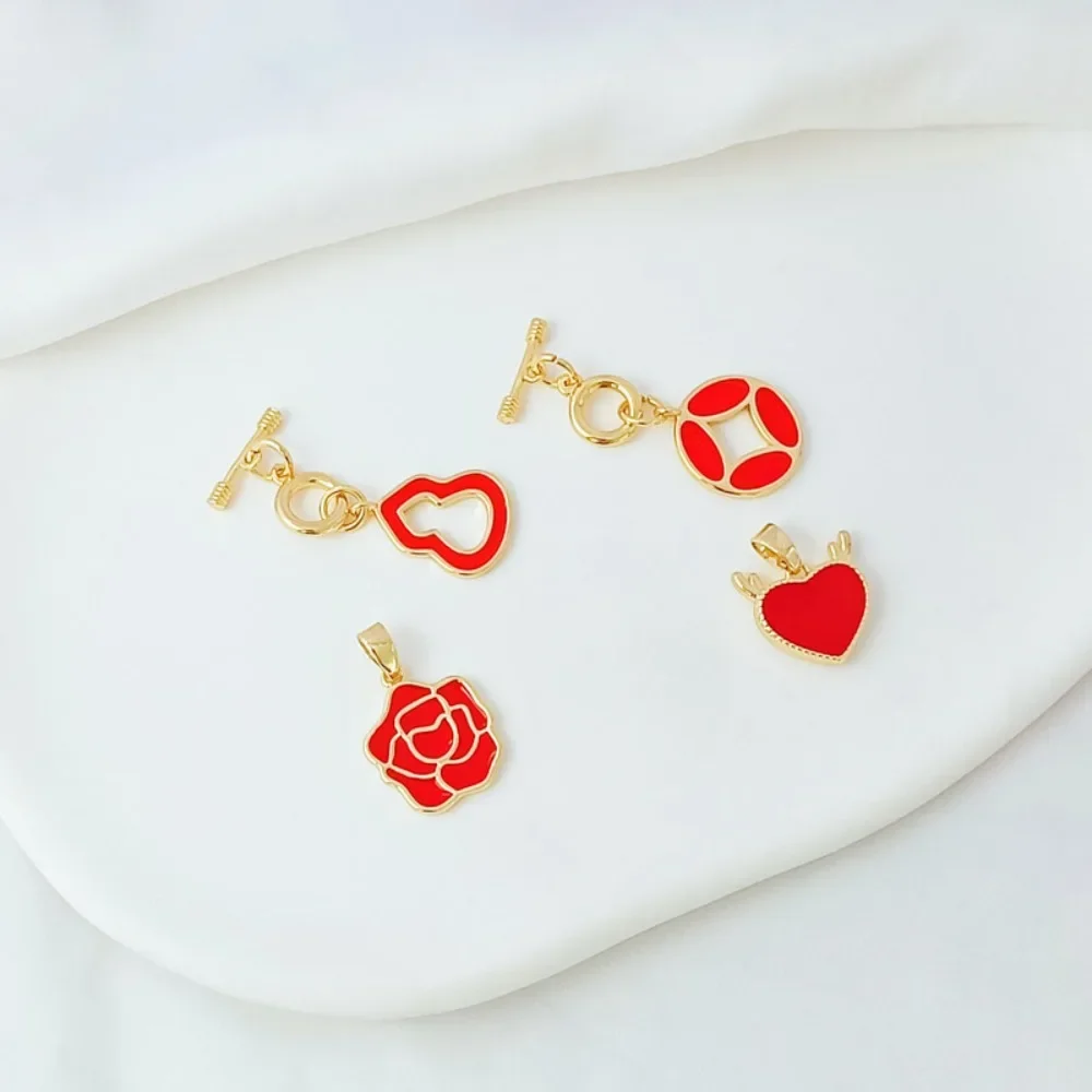 

14K Gold-plated Festive Series Oil-dripping Peach Heart Gourd Coin OT Pendant, DIY Handmade Pendant