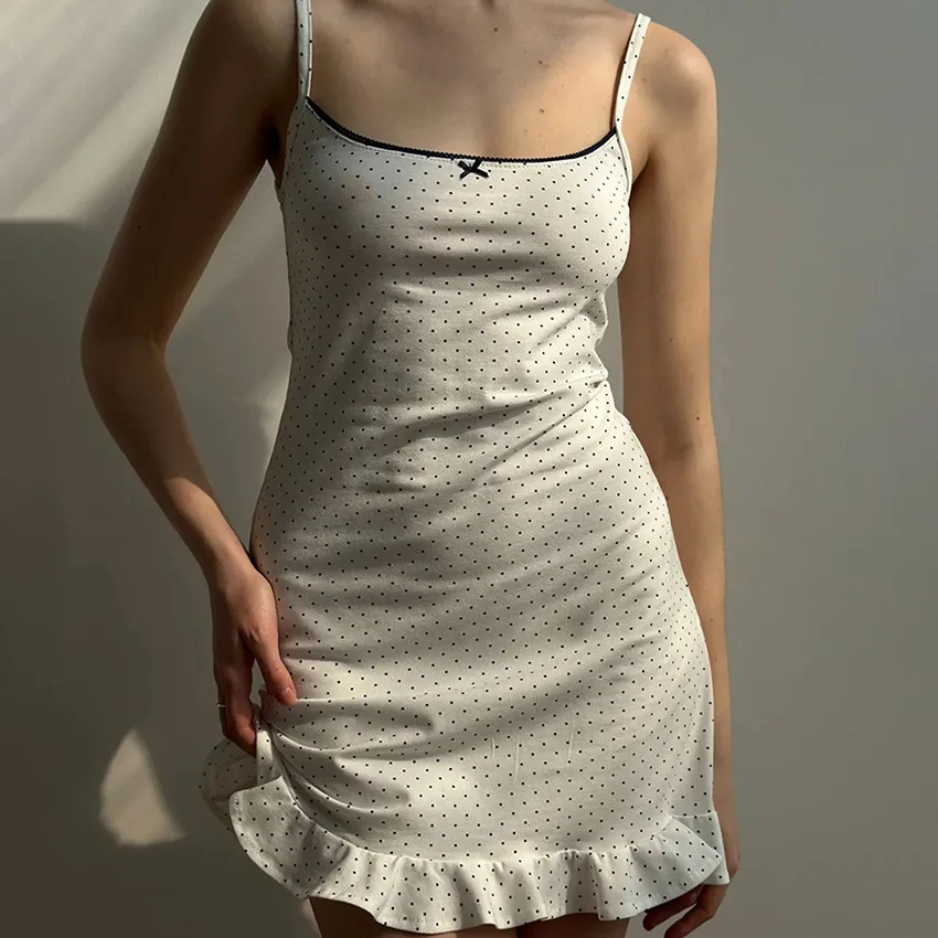 

Polka Dot Frilled Nightgown Nightwear Spring Summer Mini Sleeping Skirt Women's Home Clothes Nightdress Sleepwear Home Wear