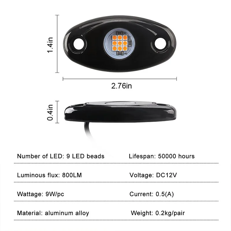 4pcs LED Chassis Lights Universal Modified Cars Bottom Lamp LED Neon Light IP67 Water Proof Blub Rock Lamp