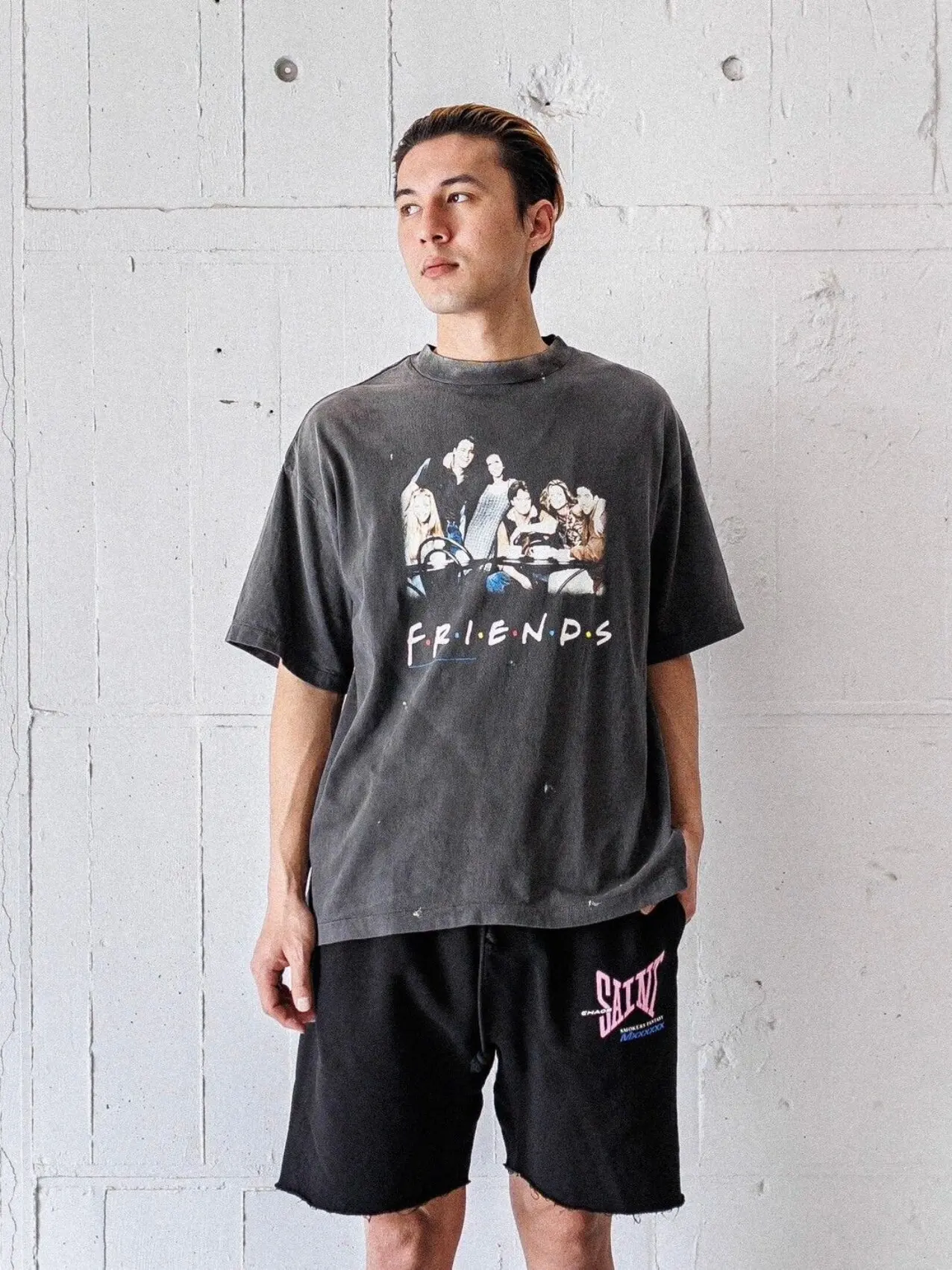 New SAINT Sweat Shorts Men Women Best High Quality Oversized Jogger Drawstring Shorts Cotton Letters Print Black