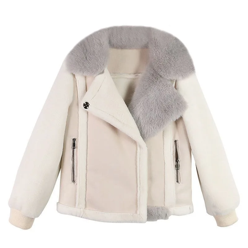 Veste en fausse fourrure de lapin pour femmes, vêtements d'extérieur chauds adt, vêtements d'extérieur courts de tempérament, mode féminine, décontracté, monochromatique, hiver