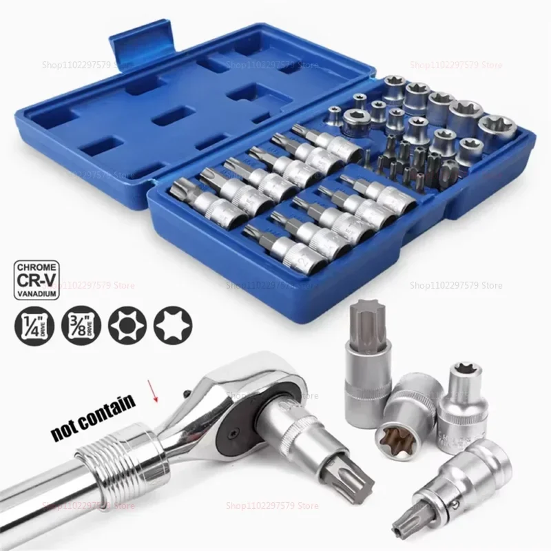 34pcs Female External Star Socket Set Storage Case -socket Tool Kit for Mechanics Enthusiasts and Automotive Repairs Convenient