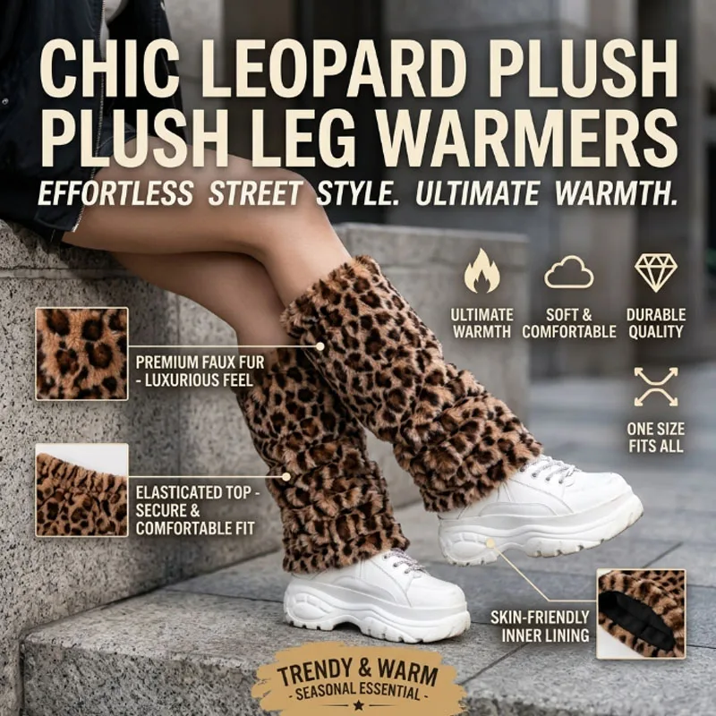 Leopard Print Boot Cuffs Women Fuzzy Plush Leg Warmers Autumn Winter Thick Thermal Elastic Slimming All-Match Y2K Streetwear