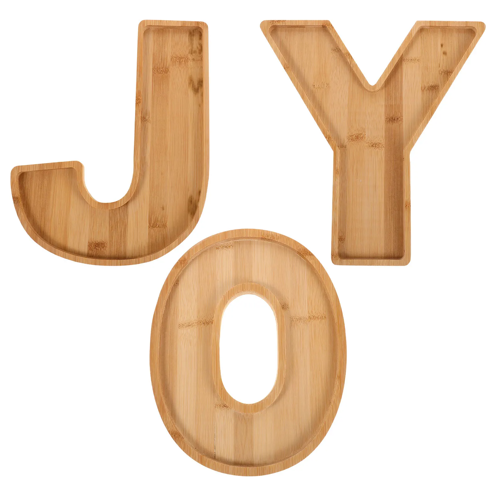 Tablero de charcutería navideña de 3 uds., bandeja para servir cartas de bambú JOY, plato para aperitivos de fruta y queso para fiestas de granja de Halloween