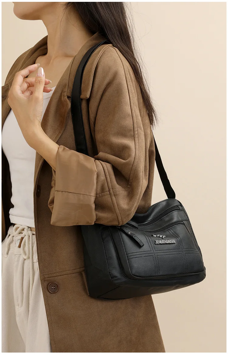 Klassisches Buchstaben-M-Design, mehrlagige Reißverschlusstasche, einzelne Schulter-Crossbody-Taschen für Damen, täglicher Gebrauch, Arbeit, Reisen, Ausflug, Party – Detail 10