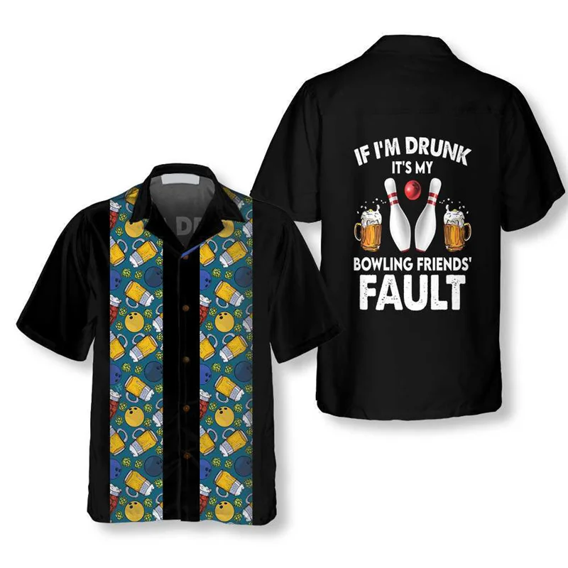 Classic Retro Bowling Print Shirt 2026 New Hawaiian Men's Shirt Loose Fit Men's Clothing Casual Men's Top