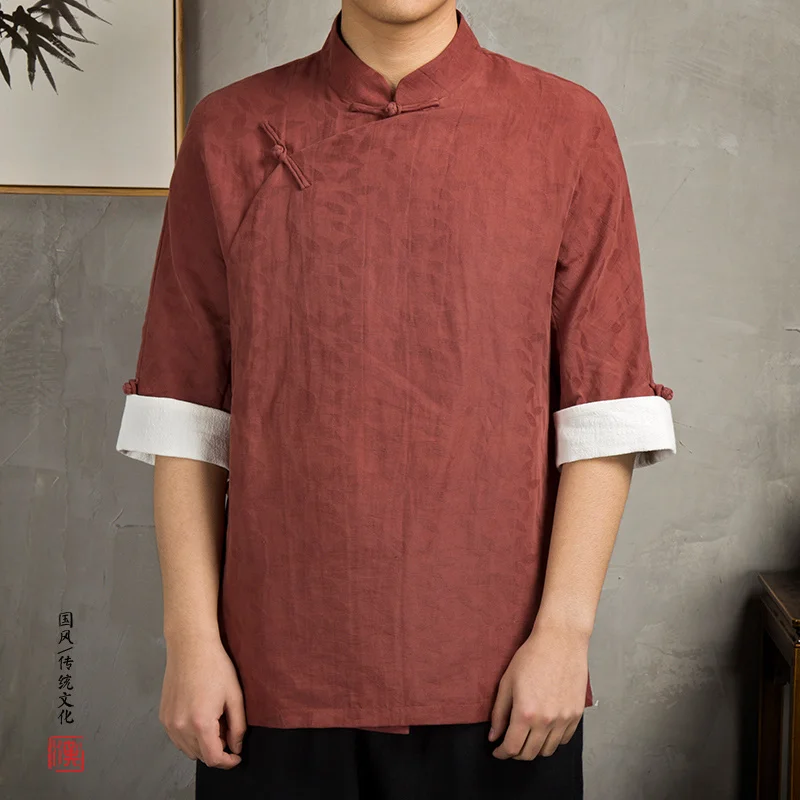 

Chinese Costume Cotton Linens Hanfu Wudang Tops China Tang Suit Shirt Men Clothing Oriental Style Short Sleeve Coat Male