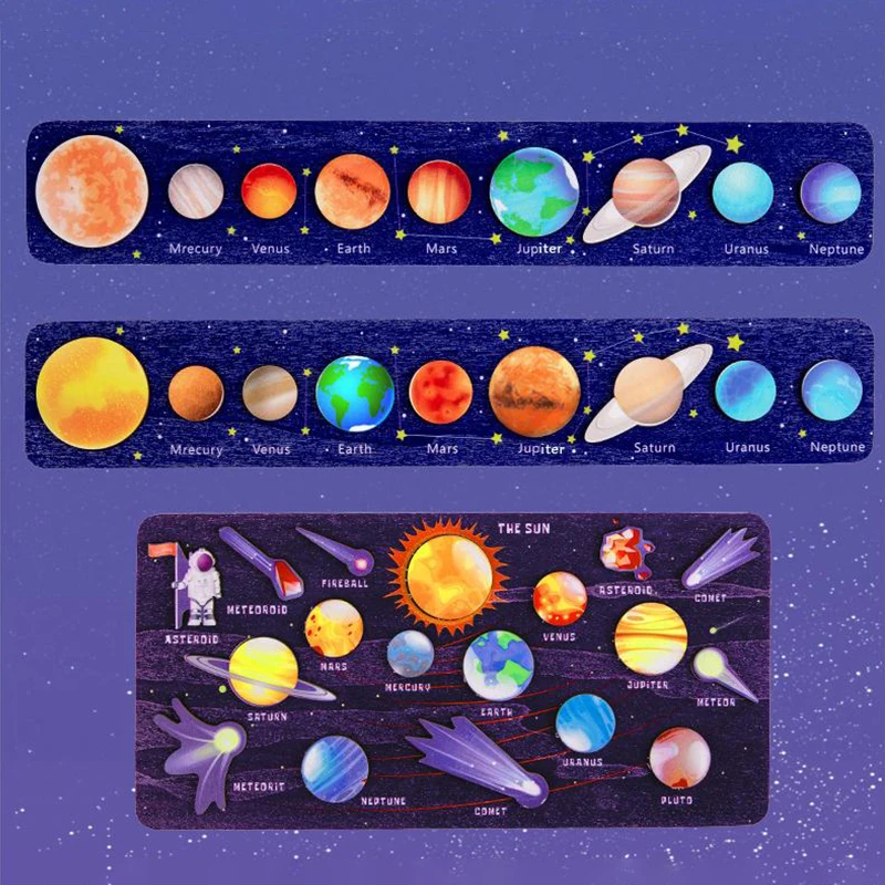الأطفال مونتيسوري خشبية النظام الشمسي الكواكب للأطفال نموذج اللغز لعبة العلوم الوسائل التعليمية مطابقة لعبة الهدايا #5
