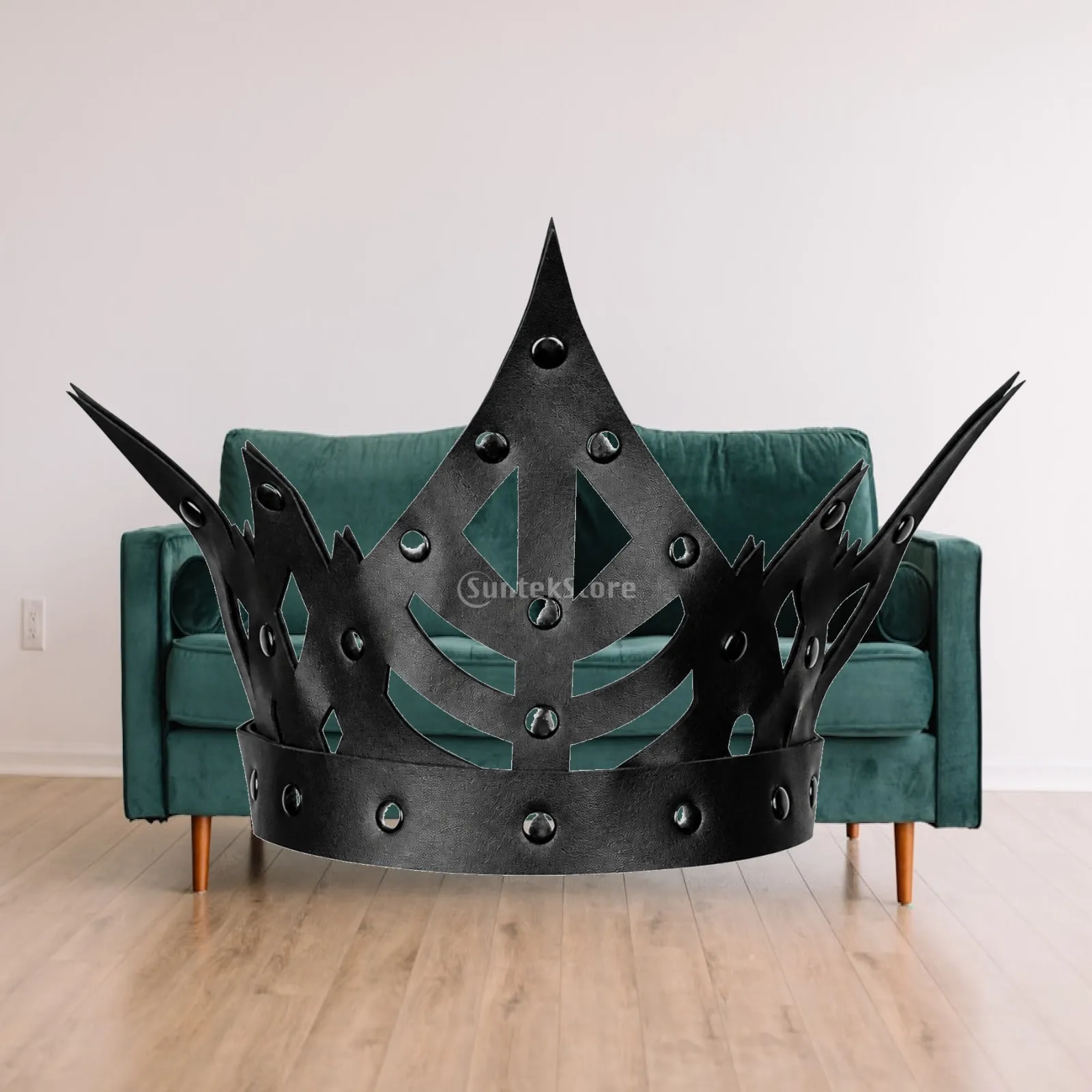 Punk Gothic Crown Headwear for Women Men PU Leather Adjustable Costume Accessory for Stage Performance Party