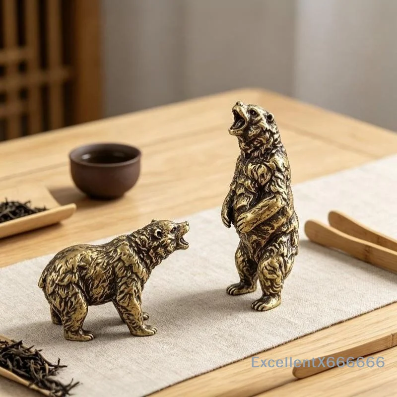 Solid Brass Handcrafted Roaring Bear Statue Vintage Rustic Ornament for Home Office Table Decor Unique Gift