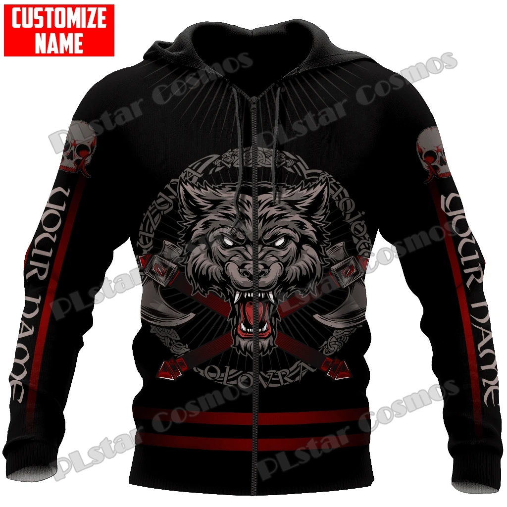 Personalized Name Wolf Tattoo 3D Printed Fashion Men's Hoodie & Sweatshirt Autumn Streetwear Unisex Casual Zip Up Hoodies HW54