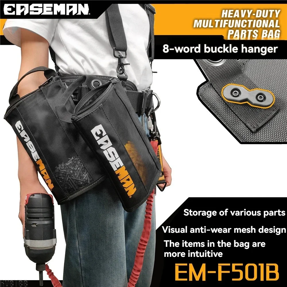 EASEMAN Heavy Duty Quick Hanging Parts Tool Bag Mesh Visible for Electrician Tools Organizer Pouch