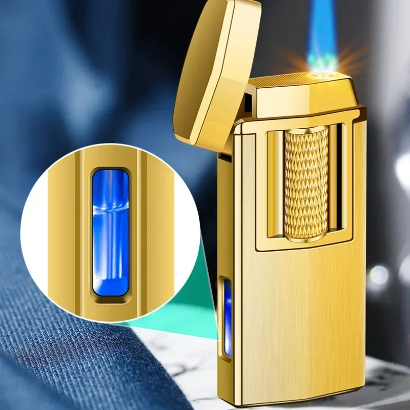 Roller Electronic Induction Lighter Gas Electric Integration Metal Visual Air Chamber Direct Flame Windproof Inflatable Lighter
