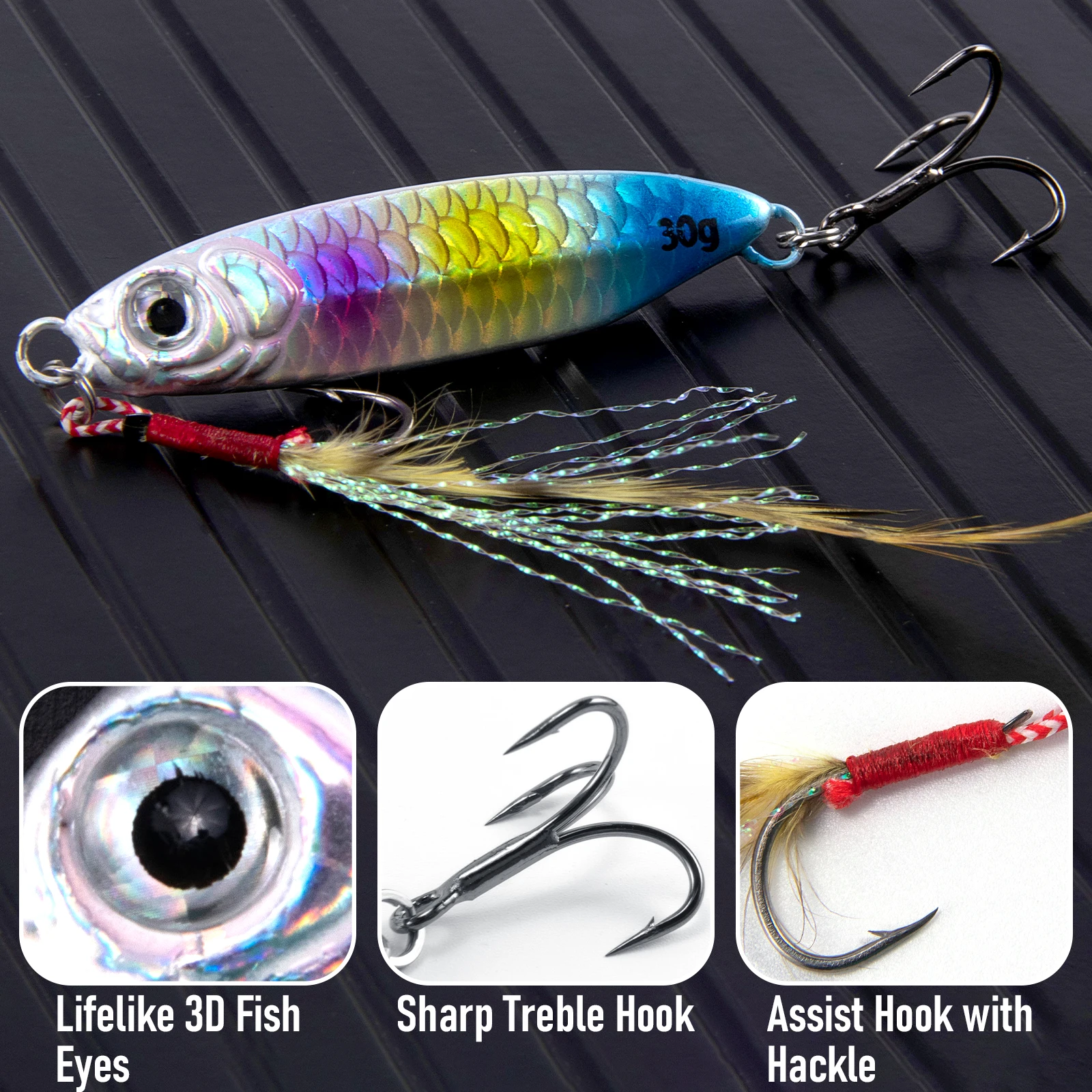 Micro Metal Jig 7g 15g 30g Shore Casting Jigging Spoon Lure Saltwater with Assist Hook Saltwater for Bass Trout Walleye