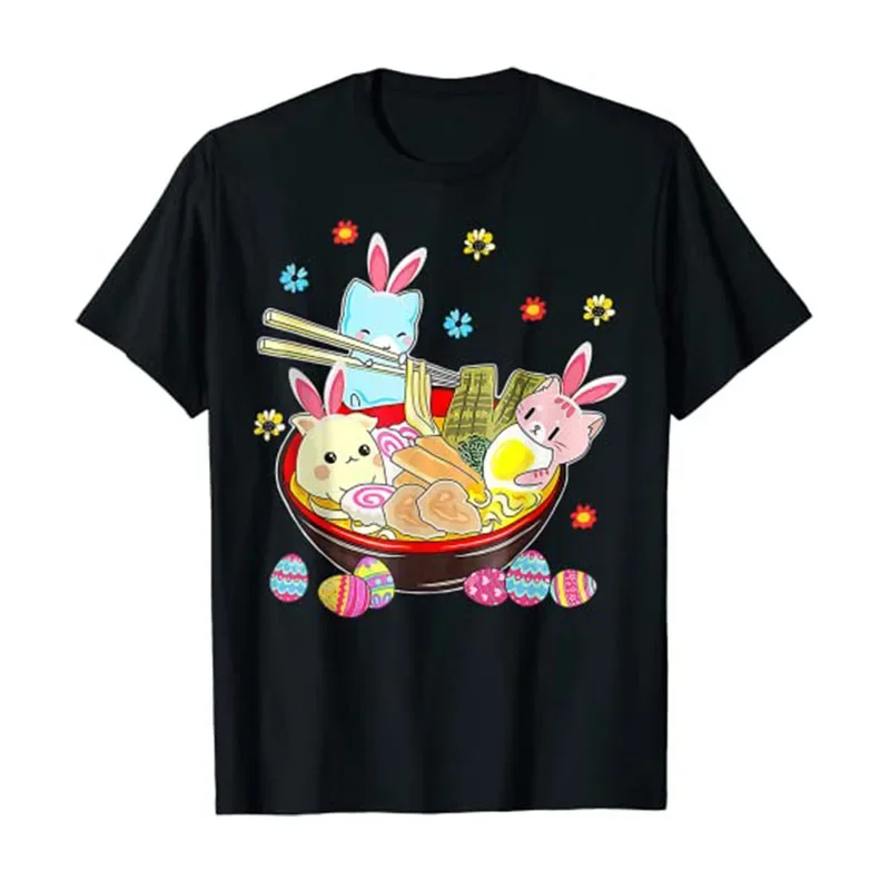 

Ramen Cat Cute Kawaii Anime Japanese Easter Day 2025 T-Shirt Cartoon Bunny Rabbit Graphic Saying Tee Y2k Tops Kitty Novelty Gift