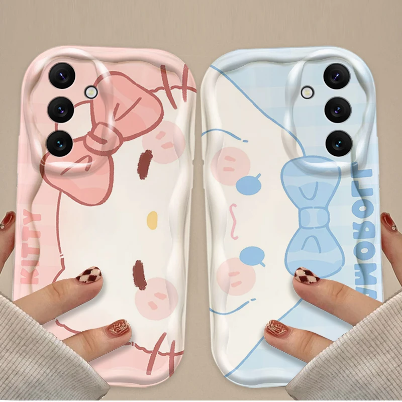 Hello Kitty Cinnamoroll 3D Wave Phone Case For Samsung Galaxy A54 A34 A24 A14 A13 A53 A33 A73 A23 A52 A52S A32 A22 A12 A51 A71