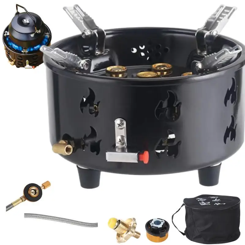 7 Core Strong Fire Power Camping Stove Portable Tourist Gas Burner Windproof Outdoor Stoves Hiking BBQ Cooking Cookware