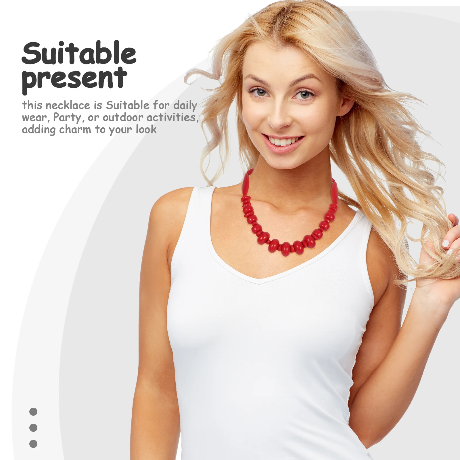 

Red Necklace Boho Beaded Choker Lightweight Plastic Summer Beach Party Costume Necklace Travel Accessory For Women