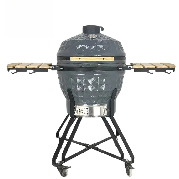 24inch  Diamond Pattern Dark Grey Kamado Grill with Adjustable Height for Home Outdoor BBQ