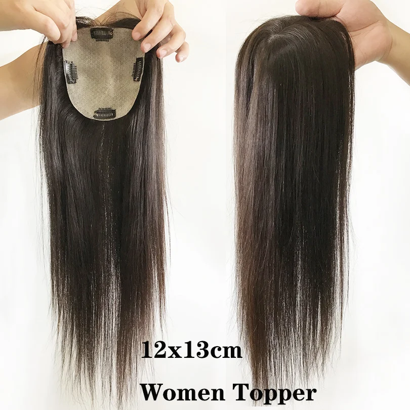 Virgin European Human Hair Topper For Women Silk Skin Natural Top Base Toupee Black Color Hair Piece 15x16cm