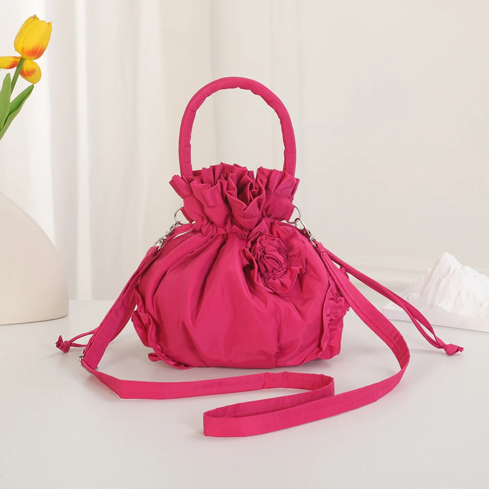 Simple drawstring bucket bag - pure color, stylish crossbody bag, small change storage bag