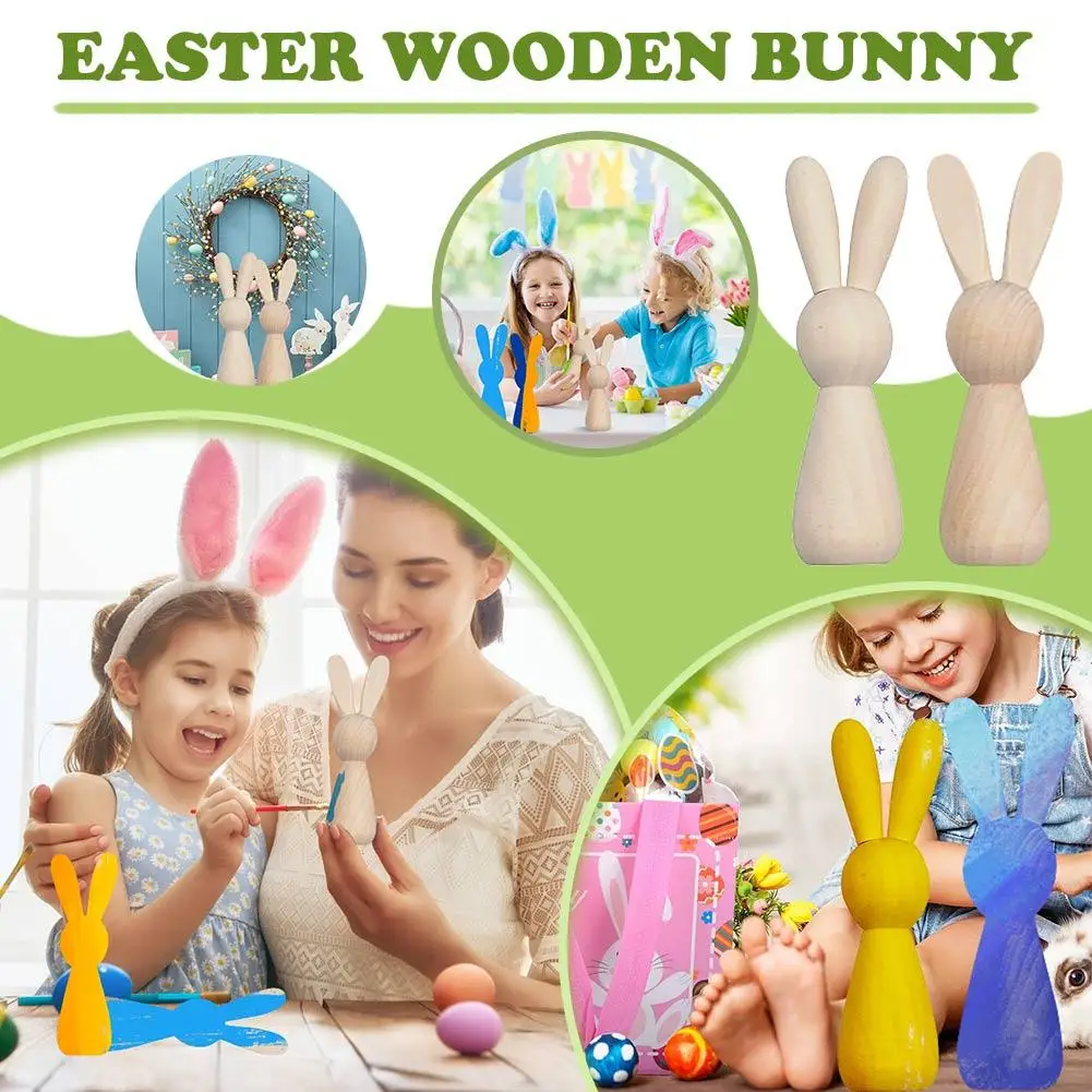 20pcs Wooden Rabbit Figure Unpainted Peg S Puppet Craft Easter Blank Day Diy Art Party Bunny Decoration Wood K1r7