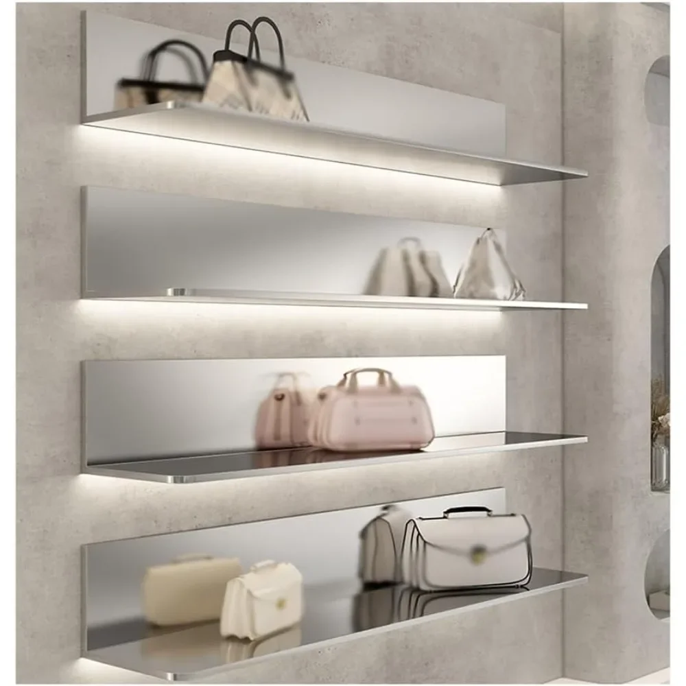 

Floating Shelf Wall Mounted, Retail Boutique Display Stand, Bags and Shoes Display Rack, Heavy Duty Industrial Modern Metal,