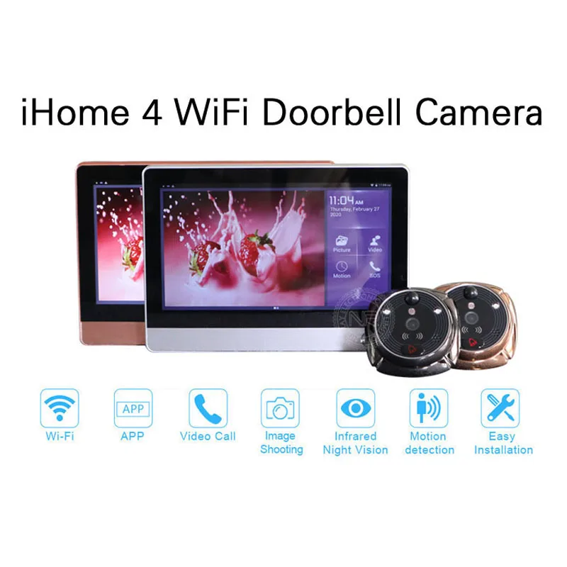 Rollup Ihome4 Smart Home Intercom Türspion Guckloch Drahtlose Video-IP-Kamera Auge WIFI Visuelle Türklingel Fernüberwachung