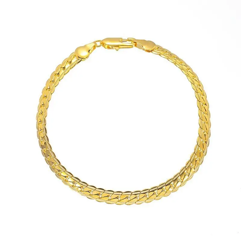 Viora Jewelry Luxury 24K 9999 Pure Gold real gold Women's 5MM full side flat bracelet