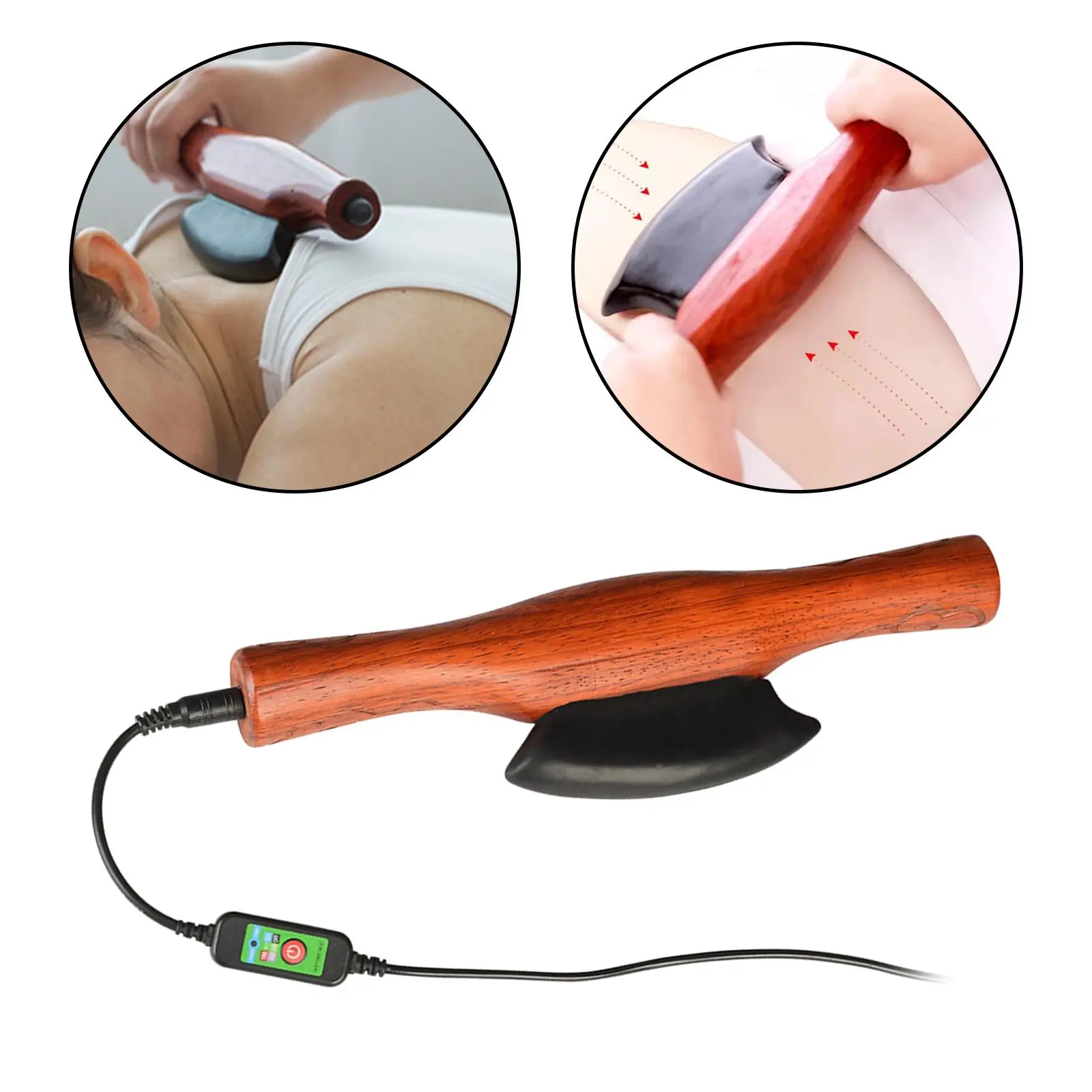 Electric Bianstone Scraping Massage Board Wooden Handle Relaxing with Indicator