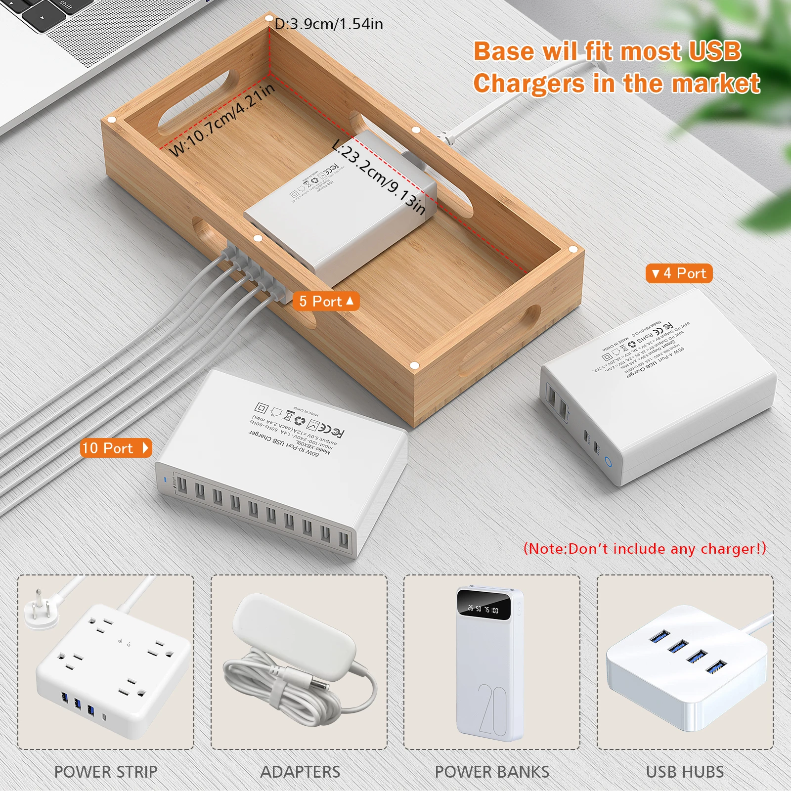 Organizer per stazione di ricarica in bambù per più dispositivi e supporto di ricarica per Docking Desktop in legno come tablet per telefoni