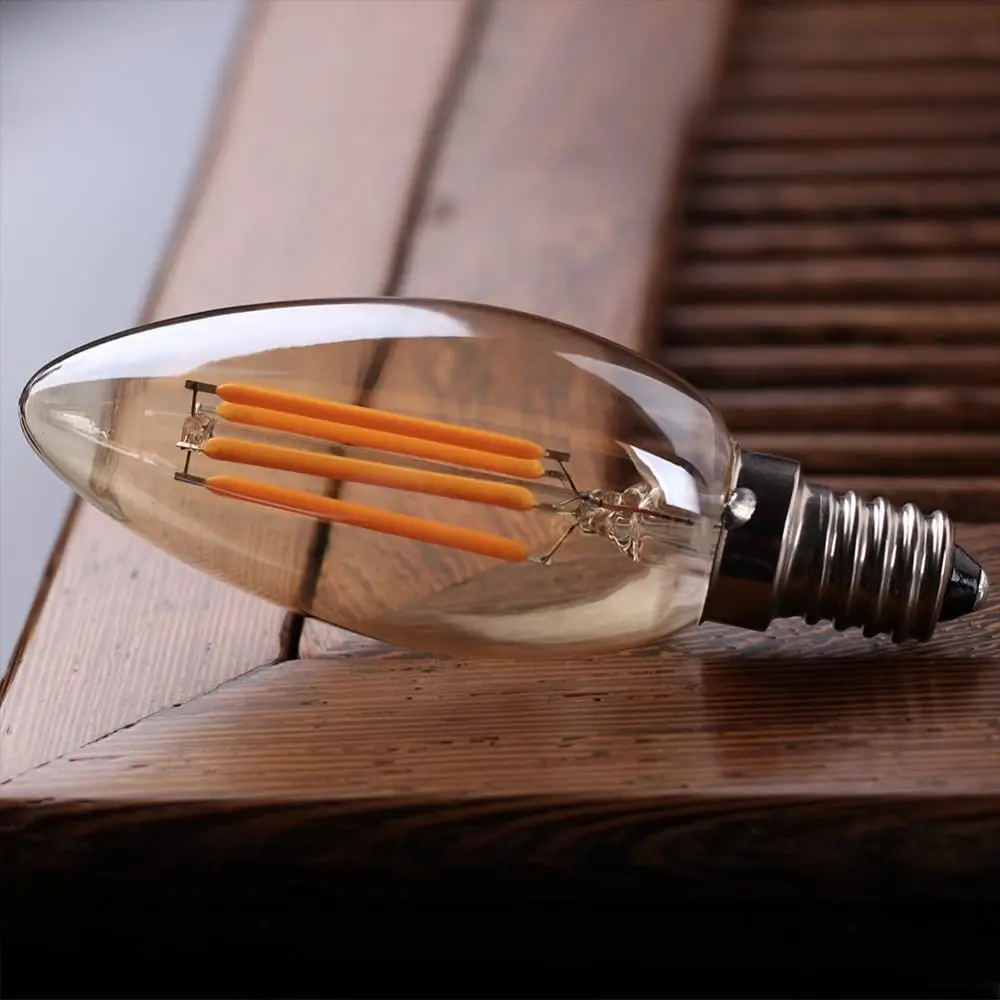 E12 E14 Candle Led Bulb C35 4W Amber Glass 110V 220V Warm White 2700K Decor Candelabra Antique Lamp Dimmable Led Filament Bulb