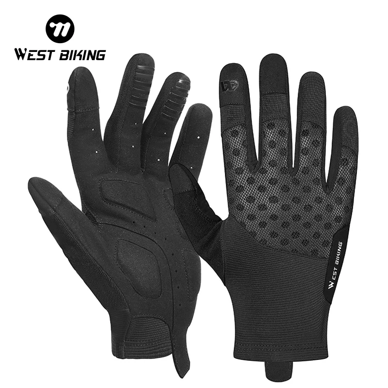 WEST BIKING All-Season Cycling Gloves Anti-Slip Shock Absorption Riding Gloves Touch Screen Full Finger Mitts Cycling Equipment