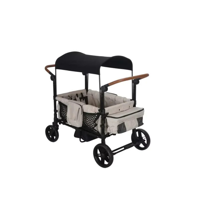 

High Quality Collapsible Folding Wagon with Adjustable Handle Stroller with Seats and Seat Belts Outdoor camping cart