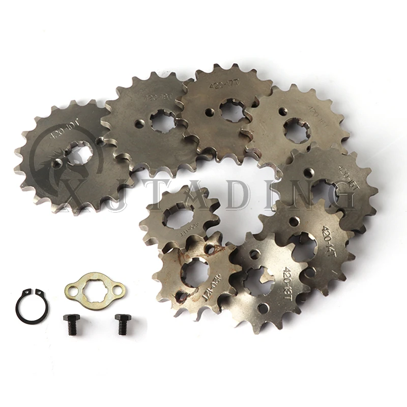 

Front Engine 420# 17mm 20mm 10T-19T Toothed Sprocket & Fixed Plate Lock For Dirt Pit Monkey Dax Bike Go Kart ATV Quad Motorcycle