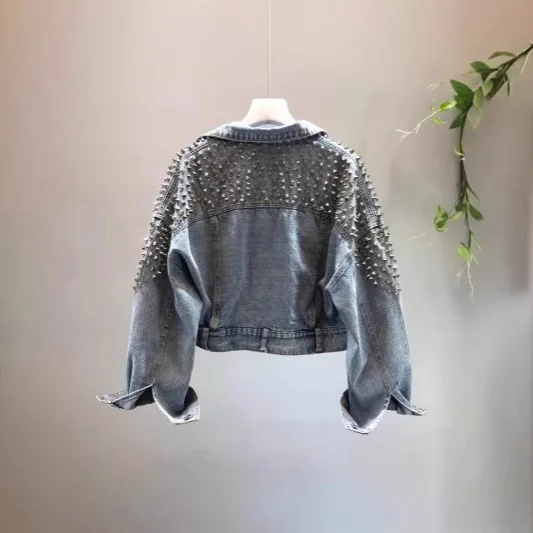 

European Collection 2025 Spring/Autumn New Korean Style Bat Sleeve Heavy-Duty Short Washed Denim Jacket For Women