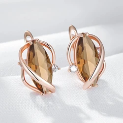 Wbmqda Geometric Brown Stone Drop Earrings For Women 585 Rose Gold Color Trendy Zircon Jewelry Accessories