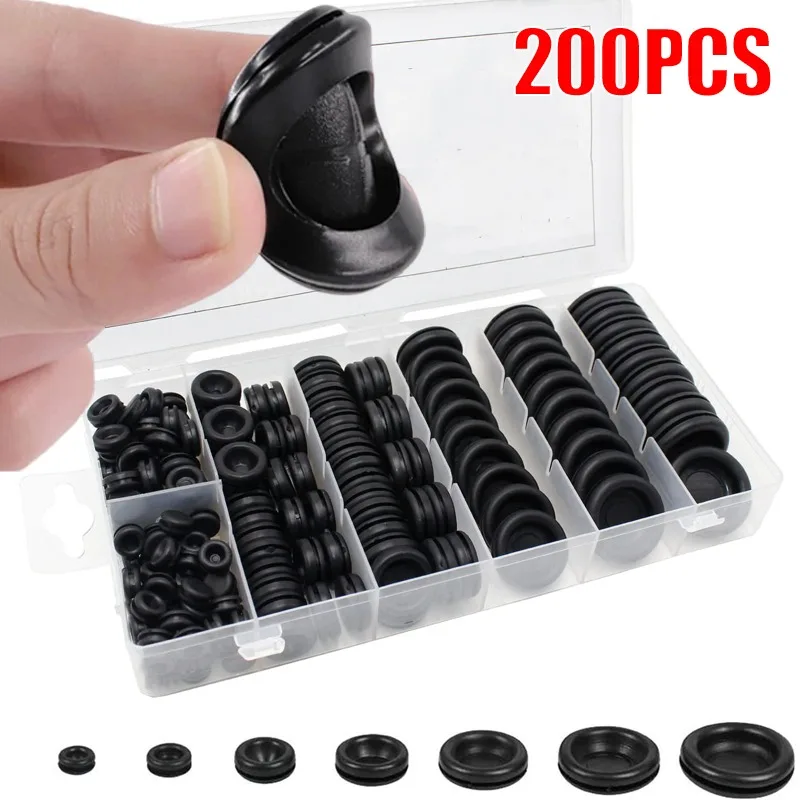 

Набор резиновых втулок 7 размеров, резиновые втулки для проводки, набор инструментов для втулок разных размеров для автомобильных и электрических проводов