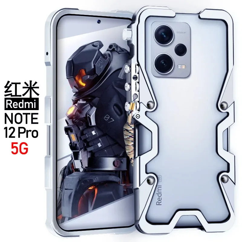 Funda de teléfono de aluminio para Xiaomi Redmi Note 12 Pro, carcasa mecánica totalmente hecha a mano con calavera