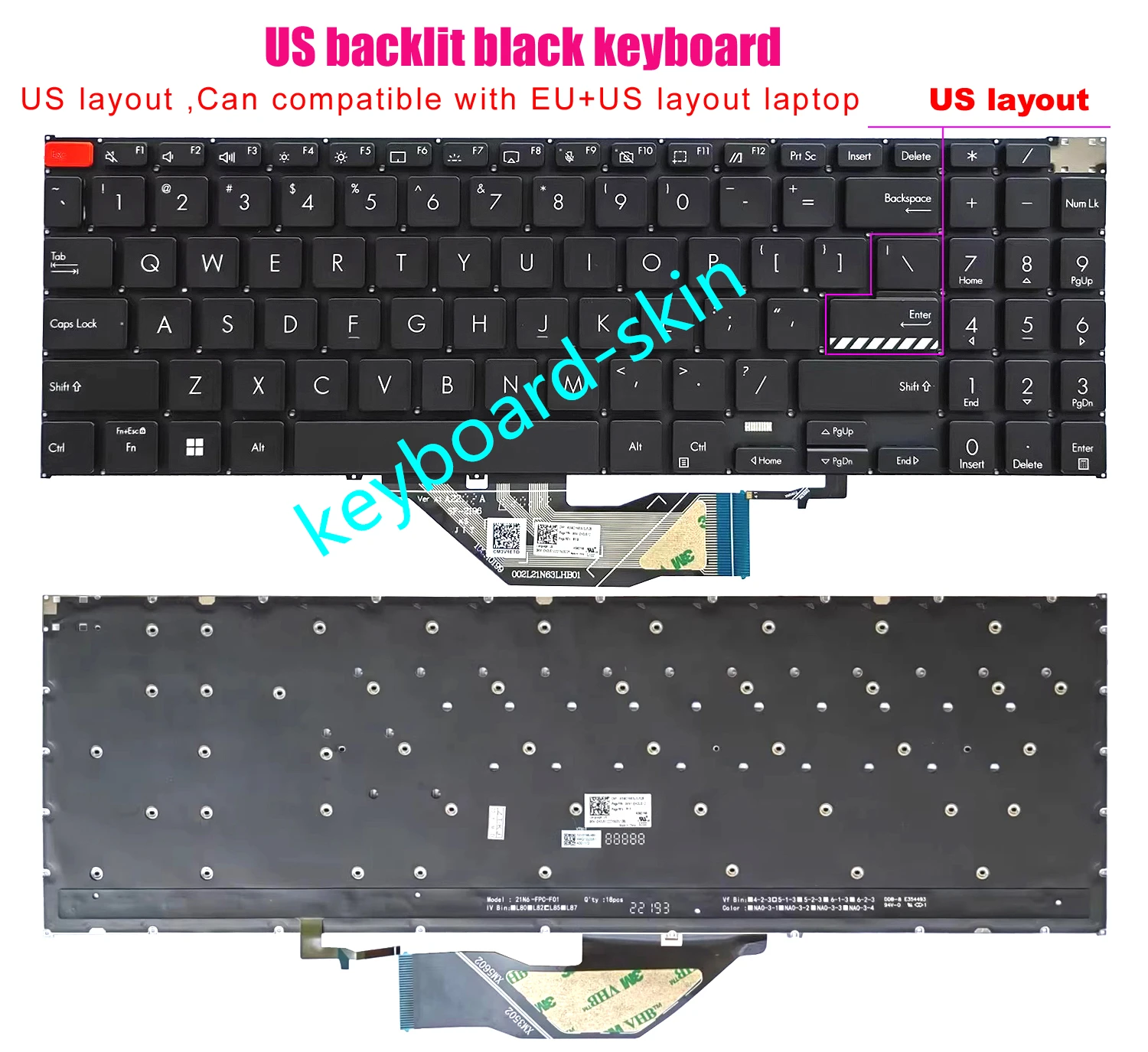 New black US Backlit No-Palmrest Keyboard For ASUS K5602 S5602 S5602ZA M5602 X5602 K3502 K3502ZA S3502 M3502 M3502Z M3502Q