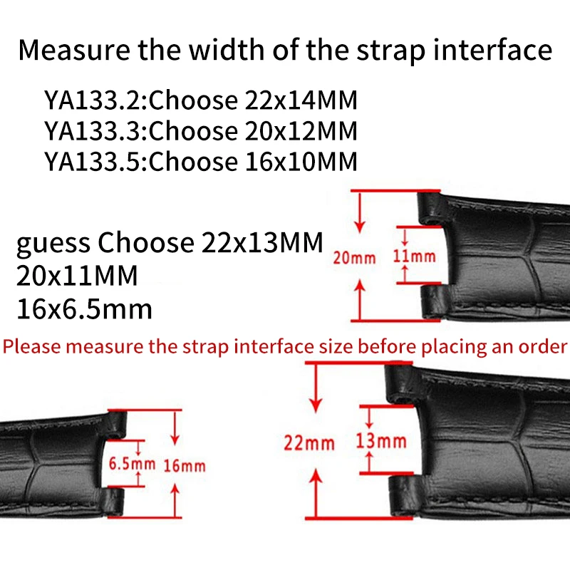 Notched genuine leather watchband for GC Pasha gucci YA1332/YA1333/YA1335 GUESS MK6985/6986 MK2425/2433 Replace Wristbands strap