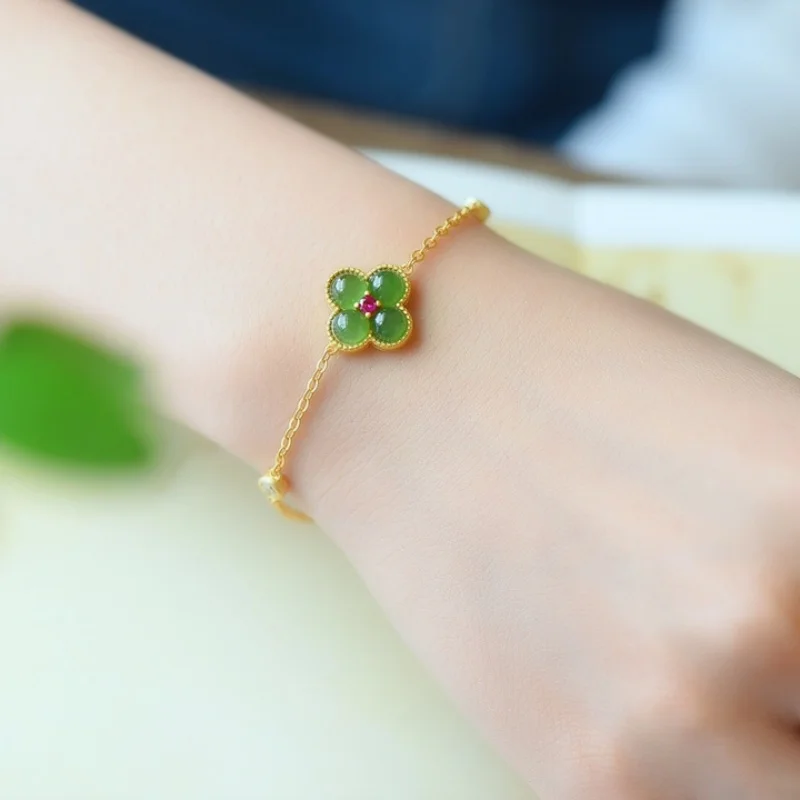 SGARIT Hetian Jadeite S925 Silver Inlay 14*18mm Lucky Four-Leaf Clover Jade Bracelet Simple Fresh Fine Texture Two Color Options