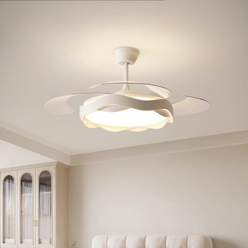 

Постмодернистский минималистичный потолочный вентилятор, белый кремовый светильник для гостиной, ресторана, спальни, бытовые бесшумные большие ветровые люстры