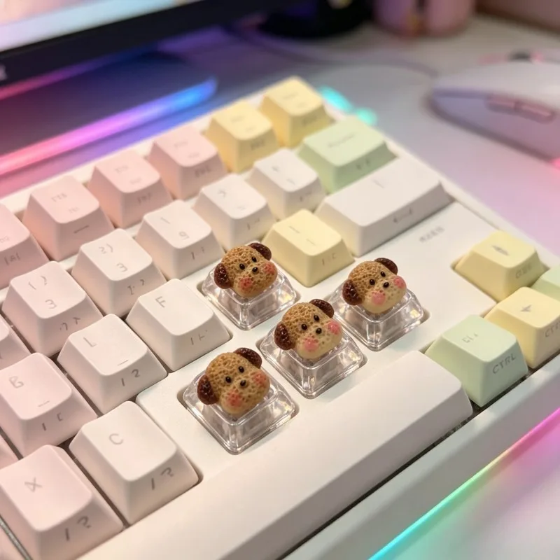 4pcs Dogs Keycaps Custom Cute Mechanical Keyboard RGB Translucent Point Key Caps PersonalizeBacklit DIY Decorative MX Key Cap